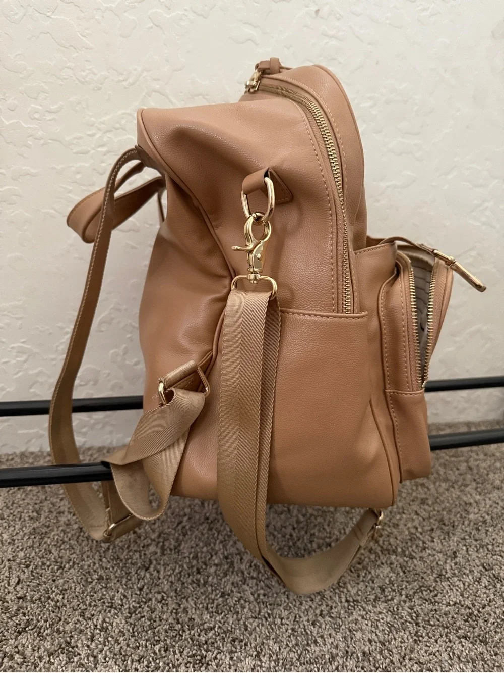 ELKIE & CO Tan Leather Backpack diaper bag
